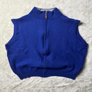 Peter Millar Merino Wool Golf Sweater Vest Men's 2XL Full Zip Blue Australia USA